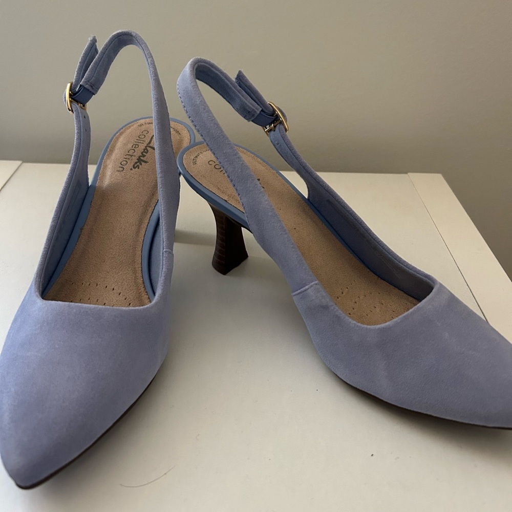 Clarks Women's Powder Blue Slingback Heels - Picture 2 of 6